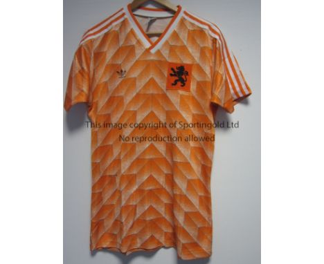 HOLLAND        AN Adidas orange Euro 1988 replica short sleeve shirt with the KNVB black lion logo embroidered on an orange p