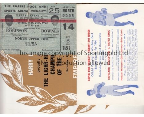 BOXING    Small collection of boxing programmes and also included is a ticket for Sugar Ray Robinson V Terry Downes , 25/9/62