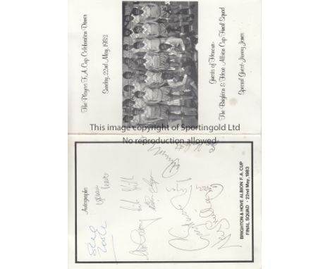 FA CUP FINAL 1983          Menu from the Brighton Players FA Cup Celebration dinner the day after the 1983 FA Cup Final at We