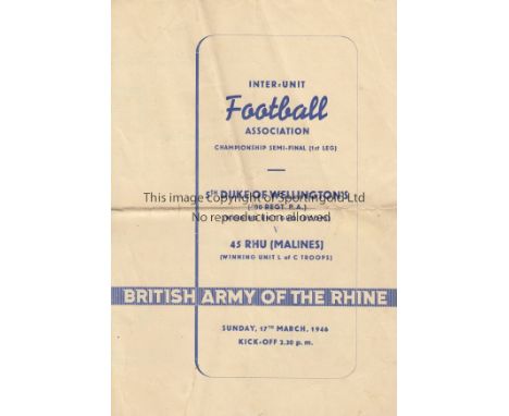BRITISH ARMY OF THE RHINE 1946    Four page programme for Inter-Unit Football Association Championship Semi-Final, 5th Duke o