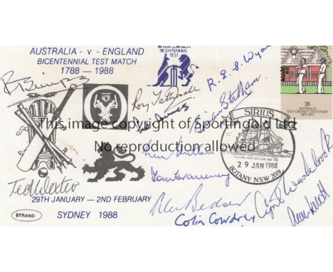 CRICKET AUTOGRAPHS   First Day Cover issued for the Bicentennial Test Match 1988 Australia v England , signed on front by 12,