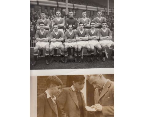 FOOTBALL PHOTGRAPHS    Eight Press photographs including 3 originals:10" X 8" b/w/ Manchester United team group 1956/7 issued