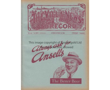 ASTON VILLA - WEST BROM 1935   Aston Villa home programme v West Brom, 19/10/1935 and a calamitous day for Villa who lost at 