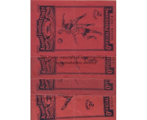 ARSENAL    Four home programmes v. Bolton 37/8 Championship decider, slightly creased, Chelsea 37/8, Birmingham 37/8 slightly