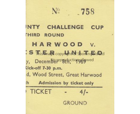 GT HARWOOD - MAN UTD 69     Ticket, Great Harwood v Manchester United, 8/12/69, Lancashire Cup.    Generally good
