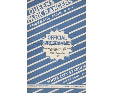 1931/32 QPR v TORQUAY UTD         Official programme for the Third Division South fixture played Boxing Day 26 December 1931.