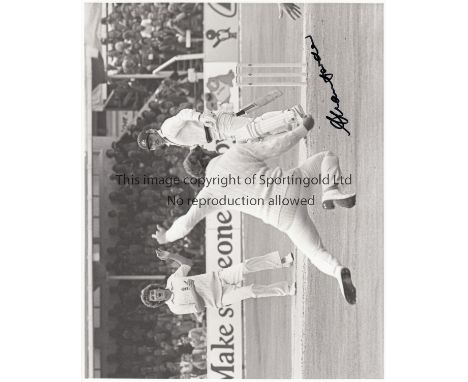 CRICKET AUTOGRAPHED PHOTOS       Eight signed Press photographs. B/W X 6 including Allan Border X 2 different, Greg Chappell,