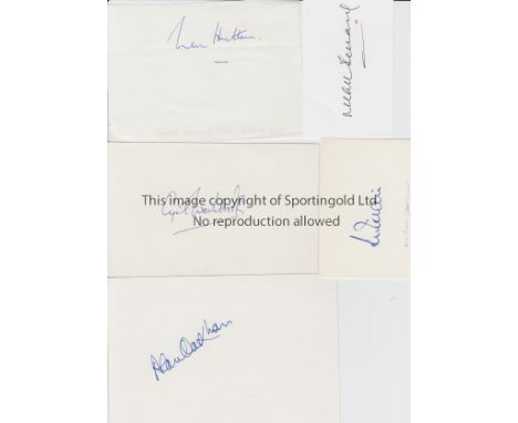 CRICKET AUTOGRAPHS     Signed white cards including Rhodes, Benaud, Hutton, Washbrook, Oakman, Walcott, Eddie Barlow, McMahon