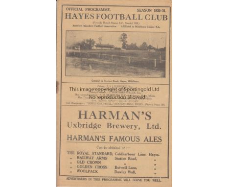 HAYES - DORKING 1930-31   Hayes home programme for their first season after their name change from Botwell Mission FC to Haye