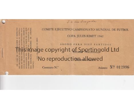 WORLD CUP 1962    Set of nine tickets in original booklet for all games played at Estadio Nacional, Santiago , 1962, World Cu