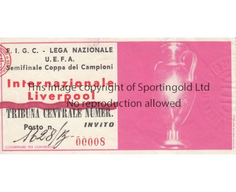 1965 EUROPEAN CUP SEMI FINAL            Inter Milan v Liverpool. VIP Invitation match ticket for the second leg played 12 May