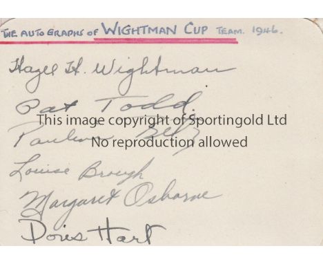 TENNIS - WIGHTMAN CUP  1946   Autograph album page signed by members of the 1946 USA Wightman Cup tennis team including Pat T