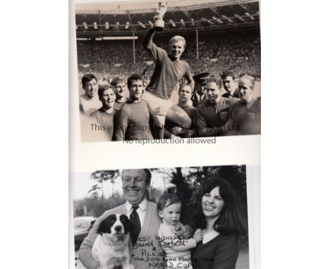 1966 WORLD CUP       Four photographs: B/w of David Corbett with Pickles, the dog who found the World Cup trophy which is sig