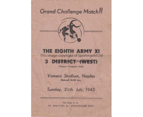 NAPLES 45   Four page programme for Challenge match between The Eight Army XI and 3 District West at Vomera Stadium, Naples, 