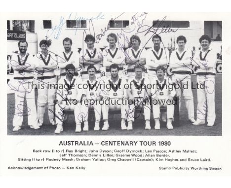 AUSTRALIA CRICKET AUTOGRAPHS 1980        Black & white team group postcard of the Centenary Tour 1980 issued by Stamp Publici