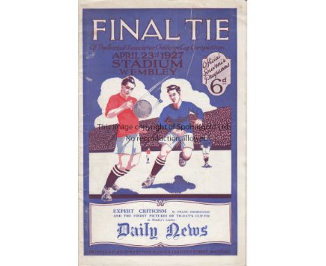 FA CUP FINAL 1927   Programme FA Cup Final Arsenal v Cardiff City at Wembley 23rd April 1927. Lacks staples with a team chang
