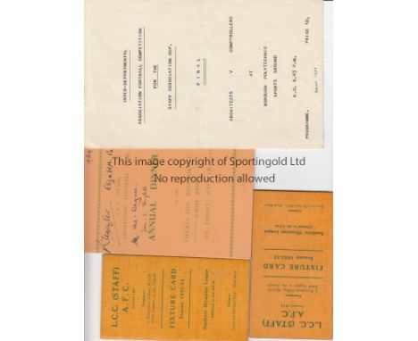 L.C.C    Collection of items relating to London County Council (Staff) Sport, 2 x L.C.C (Staff) A.F.C 52/3 and 53/4, 1953 Ann