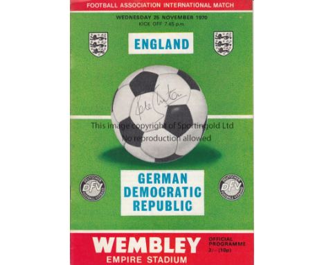 PETER SHILTON     Programme, England v German Democratic Republic, 25/11/70 signed on front cover by Peter Shilton who made h