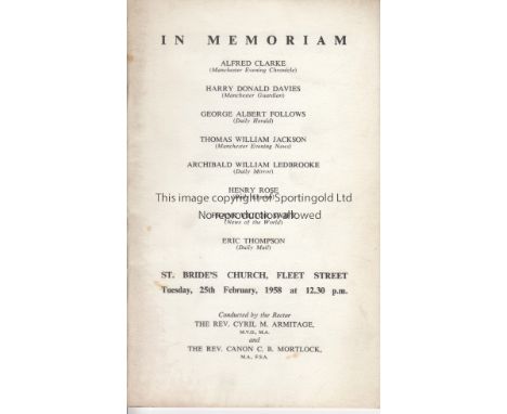 IN MEMORIAM- MUNICH 1958   Order of Service programme for the service In Memoriam of the eight journalists who lost their liv