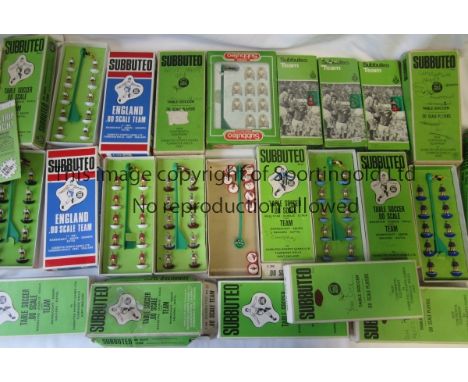 SUBBUTEO    Seventeen Subbuteo teams, some unopened (3), different eras, all complete teams with goalkeepers. Includes Man Ut