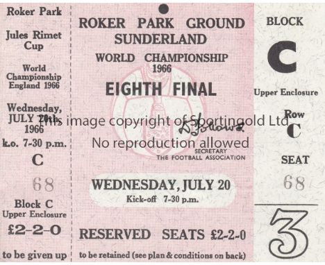 WORLD CUP 66-  SUNDERLAND    Scarce match ticket, Soviet Union v Chile, 20/7/66 at Roker Park, Sunderland. This ticket is an 