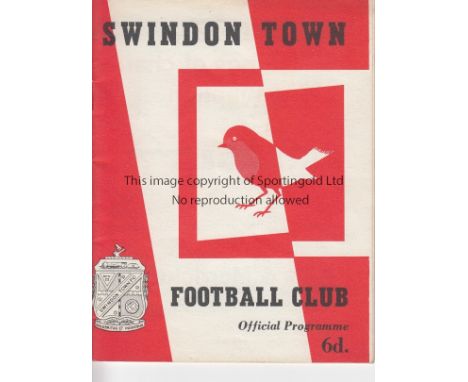 YOUTH CUP FINAL 1964   Swindon Town home programme v Manchester United, Youth Cup Final, first leg, 27/4/64, effectively Don 