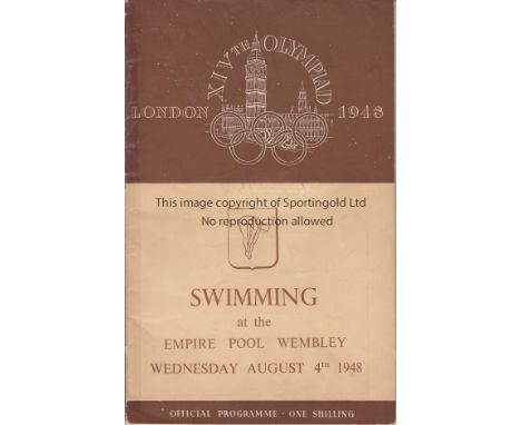 LONDON OLYMPICS 1948- SWIMMING   VIP edition official programme for Swimming at Empire Pool at London Olympics 4/8/48, the VI