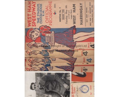 WEST HAM SPEEDWAY       A small collection including 7 programmes. 6 homes v. Harringay 5/5/1936, Wembley 27/4/1937 slightly 