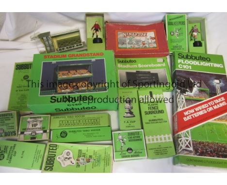 SUBBUTEO  Large collection of Subbuteo equipment in bulky containers. Some items , listed beneath, appear to be boxed and com