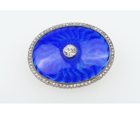 Victorian diamond and blue enamel pendant brooch, centred with an old round cut diamond of approx. 0.5ct against a blue guill