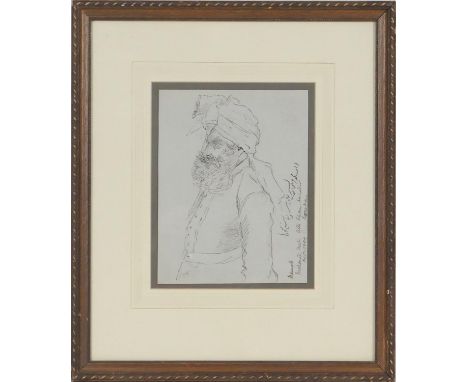 Frederick Goodall (1822-1904), Nawab Mahomed Alli Khan Bahadur Boroda, pen and ink sketch, signed with monogram, dated Octobe