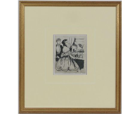 Henry-Eugene Delacroix (1845-1930), A gentleman and a lady in a box at the theatre, watercolour, pen and ink, signed with ini