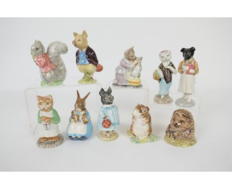 Ten Beswick Beatrix Potter figures comprising: Pickles, brown line mark (BP-3B), 11.5cm; Pigling Bland (BP-3A) (restored ears