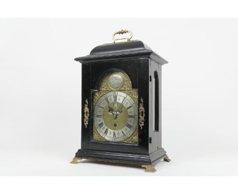 William Gunn, Wallingford, George II ebonised table clock, circa 1730, the case with a caddy top with brass handle, over a 7'