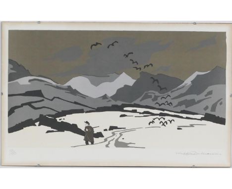 Sir Kyffin Williams RA (1918-2006), Pontlyfni in Snow, limited edition lithograph, numbered 132/150, signed in pencil by the 