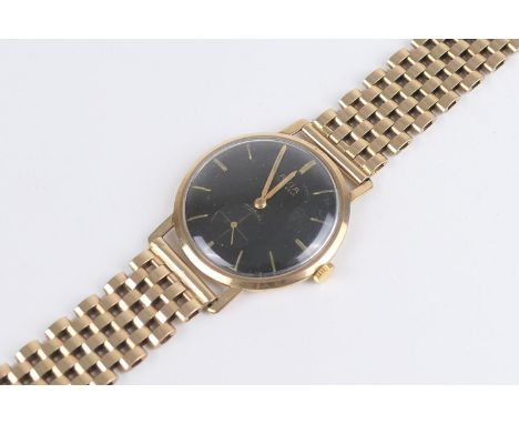 Avia gent's 9ct gold cased Incabloc wristwatch, Birmingham 1965, 28mm black dial with baton numerals, subsidiary seconds, 17 