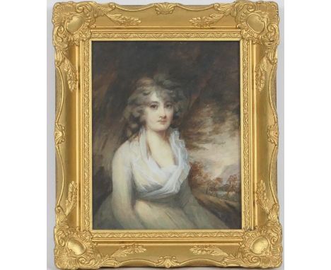 After Sir Henry Raeburn, Portrait of Mrs H W Lauzum, watercolour, late 19th Century, inscribed to a panel verso 'Martindale',