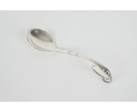 Georg Jensen silver spoon, pattern 41, planished leaf form bowl, curved and beaded handle, marked 'Denmark Sterling', weight 
