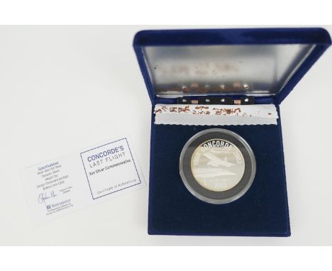 Concorde's last flight, 2oz silver commemorative medallion, published by Westminster, 999/1000, limited edition, boxed and wi