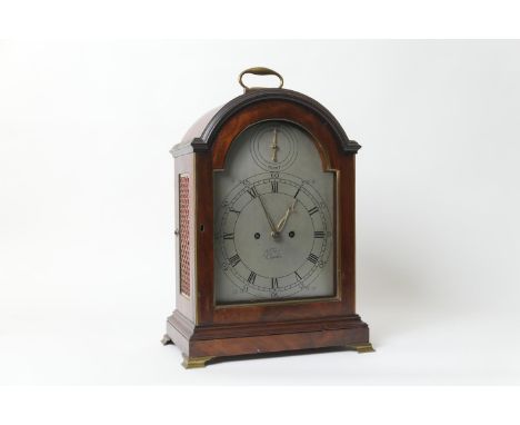 John Tilby, London, George III mahogany table clock, circa 1780, the domed top with brass handle, 7 1/2'' arched silvered dia