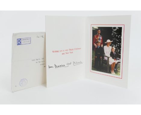 Charles III (b.1948 - ) and Diana (1961-1997) as Prince and Princess of Wales, Christmas card, 1989, signed with autopen, opp