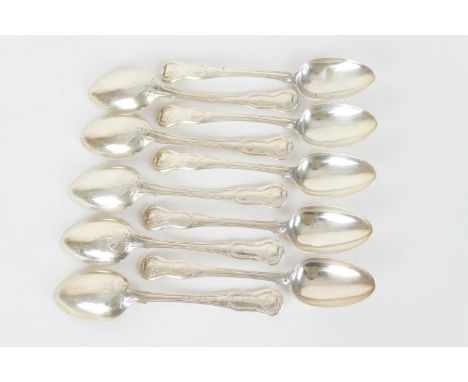 Ten George III silver Kings pattern dessert spoons, maker's mark rubbed, London 1817, crest rubbed, gross weight approx. 620g