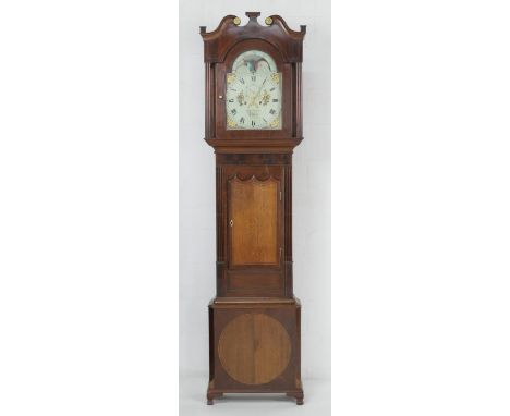 Robert Fletcher, Chester, (1780-1820) mahogany and oak eight day long case clock, the hood with reeded pillars flanking a 12 