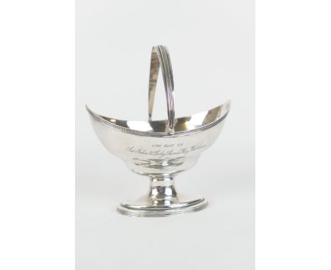 George III silver sugar basket, by Peter &amp; Anne Bateman, London 1799, oval form with swing handle and later inscribed 'As