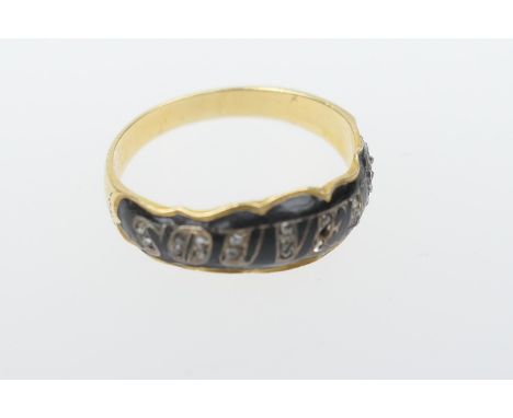 Late Victorian gold enamelled and diamond chip 'souvenir' ring, size P, unmarked but testing as 18ct, weight approx. 3.8g 