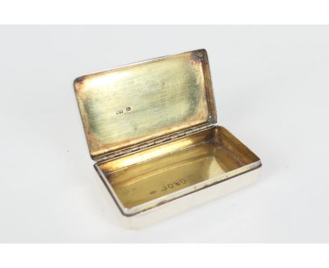 George III silver snuff box, by William Pemberton, London 1802, rectangular form, gilt interior, 8cm x 4.5cm 