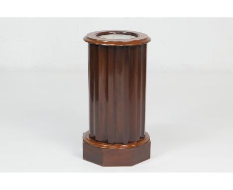 Victorian mahogany cylinder pot cupboard, circular moulded top with white marble inlay, on a fluted column with a single conc