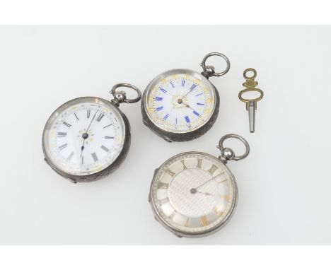 Three Victorian lady's silver fob watches, each of 935 standard silver, comprising two with enamelled dials, the largest 40mm