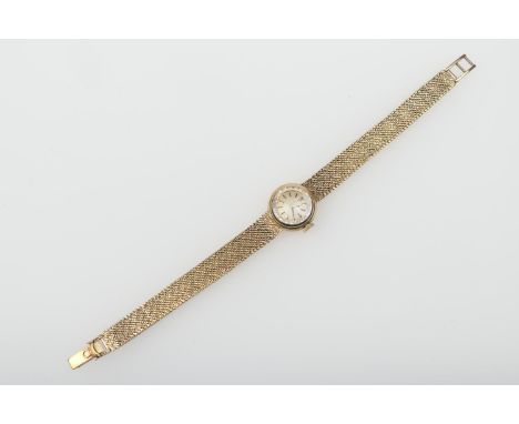 Omega 9ct gold lady's bracelet wristwatch, circa 1965, 12mm champagne coloured dial with baton numerals, manual wind movement