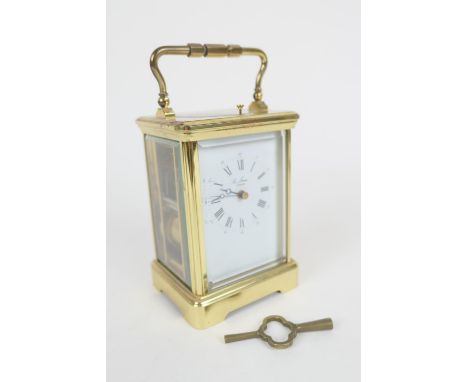 French brass repeating carriage clock, white enamelled dial with Roman numerals, signed 'St. James, London', French 11 jewel 